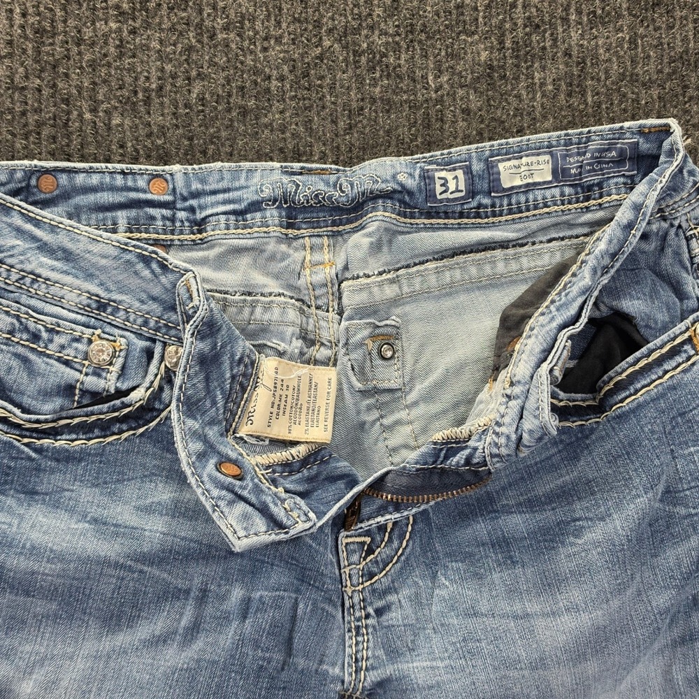 Miss Me Bootcut Jeans Womens 31 Blue Good Fleur De Lis Embroidered Studded Y2K - Picture 13 of 16